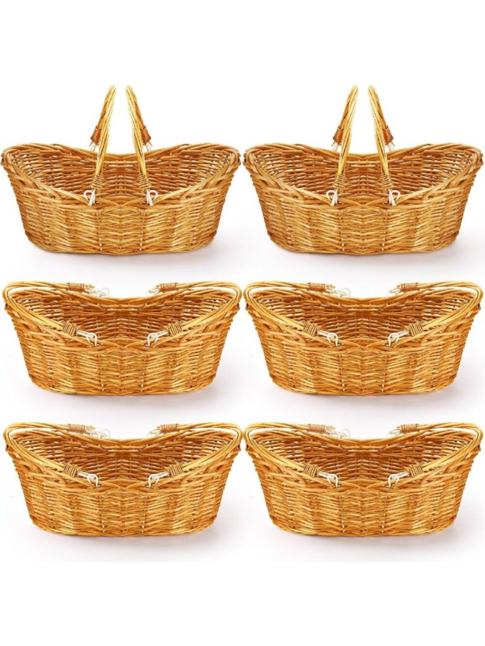 Set of 6 Light Brown Wicker Picnic Baskets with Handles - Perfect for Outdoor